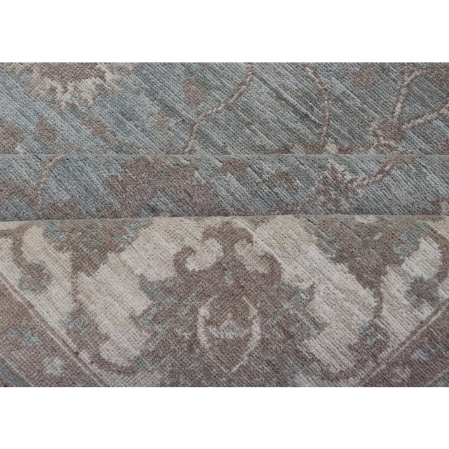 Modern Oushak by Keivan Woven Arts With Floral Design on Green-Blue Field For Sale - Image 11 of 12