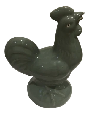 Vintage Late 20th Century Ceramic Green Rooster Statue Figurine