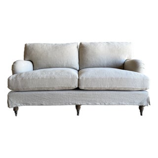 English Arm Loveseat Upholstered in Natural Hemp For Sale