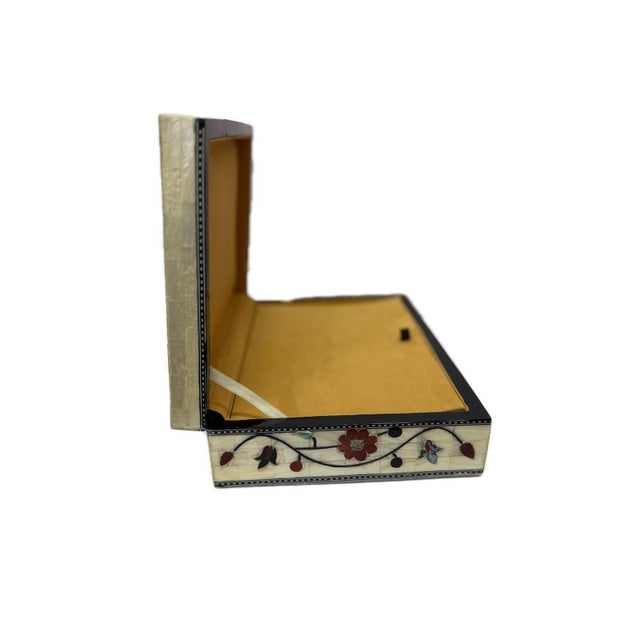 Wood Handmade Mother of Pearl Jewelry Box Floral Inlay Wood Case For Sale - Image 7 of 9