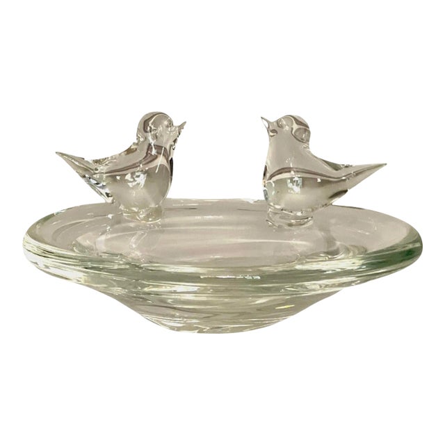 Mid 20th Century Licio Zanetti Murano Glass Sculptural Bird Decorated Bowl, Signed For Sale