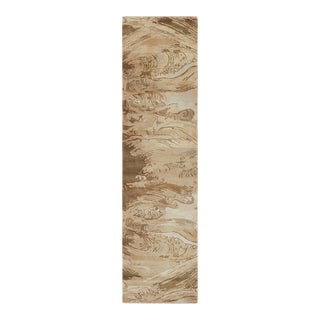 Rug & Kilim’s Chinese Art Deco Style Runner in Beige-Brown Wave Pictorials For Sale