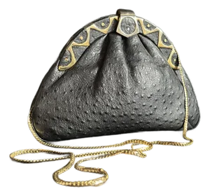 1970s Vintage 1980s Midnight Blue Leather Evening Bag With Ostrich-Embossed Texture