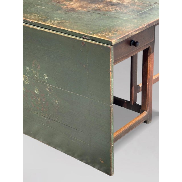 19th Century Swedish Green Painted Drop-Leaf Dining Table, 1820 For Sale - Image 11 of 15
