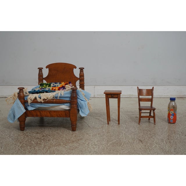 Antique Tiger Maple 3 Piece Doll Size Country Bed & Furniture For Sale - Image 12 of 12