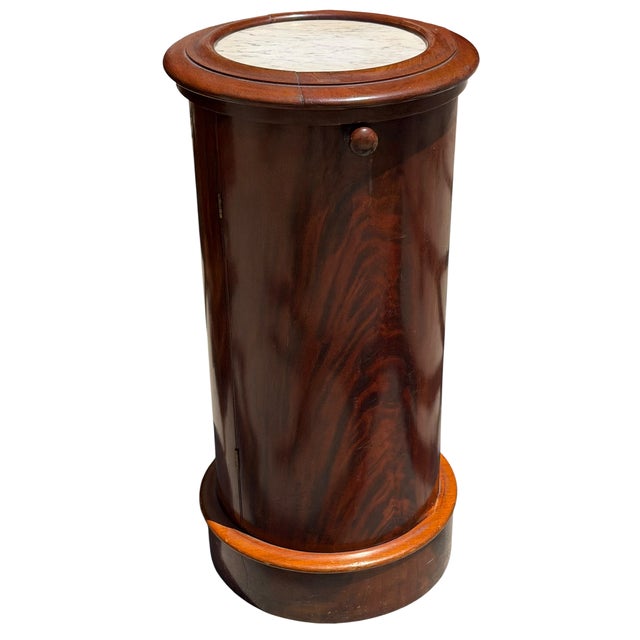 Antique Biedermeier Flame Mahogany Marble Top Column Pedestal Table For Sale - Image 4 of 4