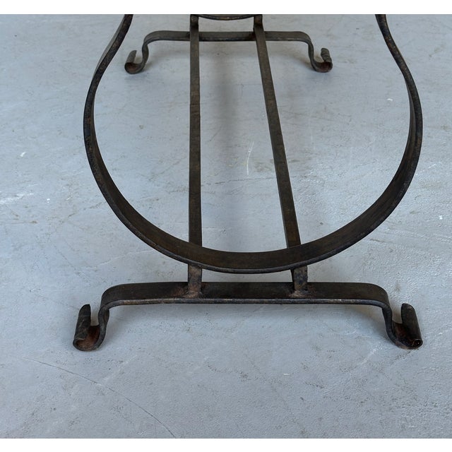Metal Gilt Spanish Iron Bench With Lyre-Shaped Base For Sale - Image 7 of 12