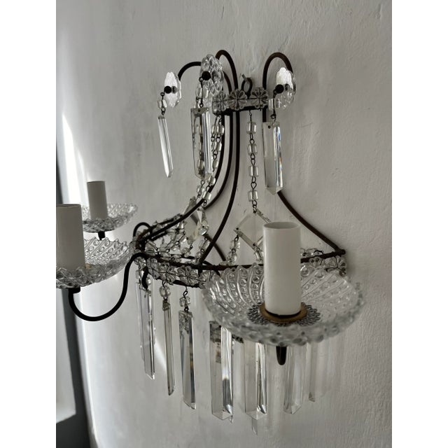 French Crystal Prisms 3 Light Extremely Old and Stunning Sconces C 1900 For Sale - Image 10 of 10