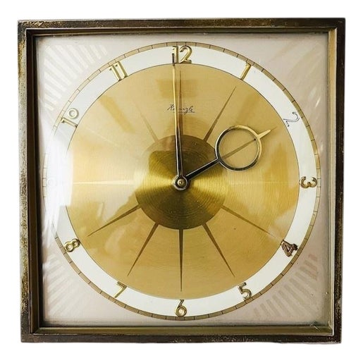 Art Deco Starburst Table Clock Brass from Kienzle, 1930s For Sale