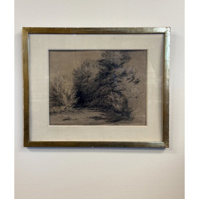 A beautiful and moody original sketch featuring a lush landscape. Overall Dimensions (including frame): 19.75" x 16.25" x...