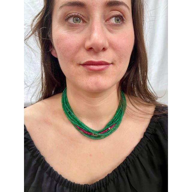 360 Carat Emerald, Burma Ruby and Diamond Beads Necklace 18 Karat Yellow Gold For Sale - Image 14 of 18