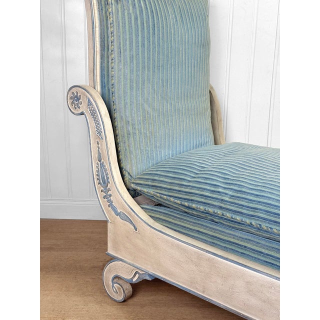 Vintage French Empire Style Blue Upholstered Chaise Lounge For Sale - Image 11 of 12