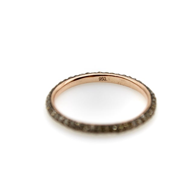 Vintage Micro Pave Cognac Diamond Eternity Band in 10k Gold With Rhodium Finish, Size 8.25 For Sale - Image 4 of 8
