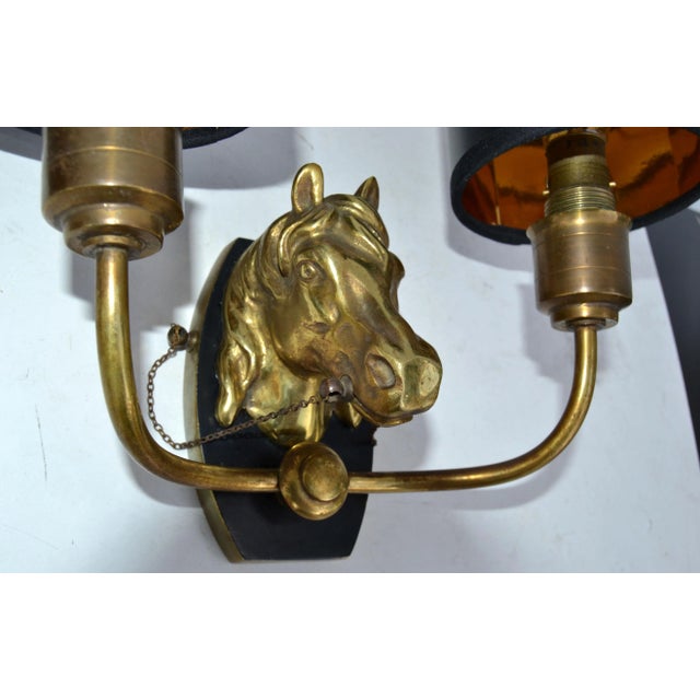 Maison Baguès 2 Arm Horse Head Sconces Wall Lights French Neoclassical 1950 Pair For Sale - Image 9 of 13