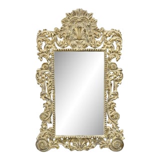 Large 78" Italian Baroque Rococo White Distress Painted Mirror Art Picture Frame For Sale