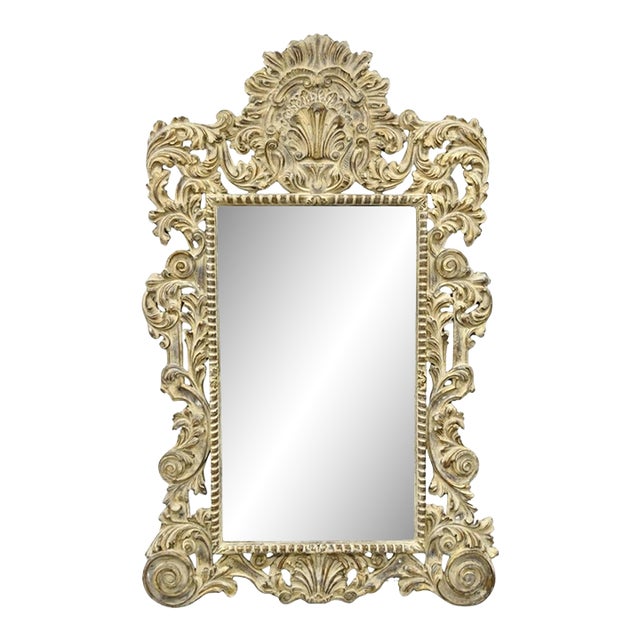 Large 78" Italian Baroque Rococo White Distress Painted Mirror Art Picture Frame For Sale