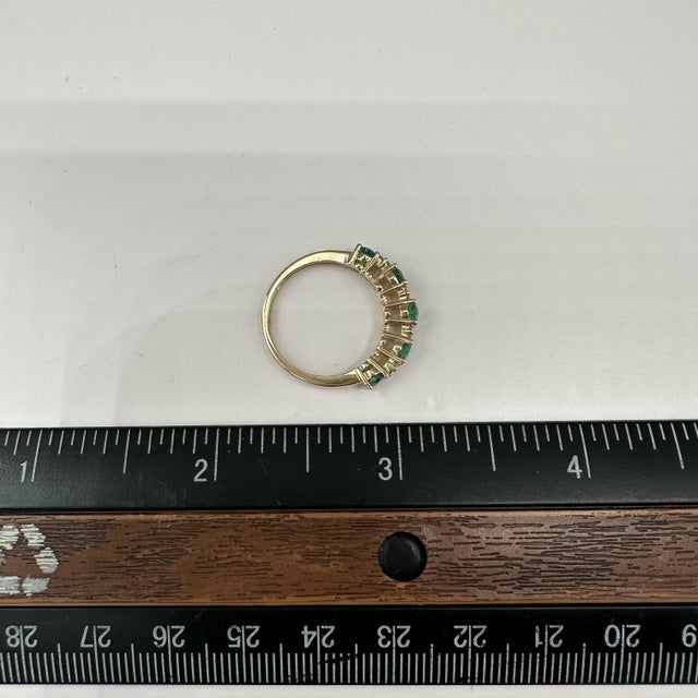 Emerald Diamond Ring 10kt Yellow Gold Five Stone Size 6 New For Sale In New York - Image 6 of 6