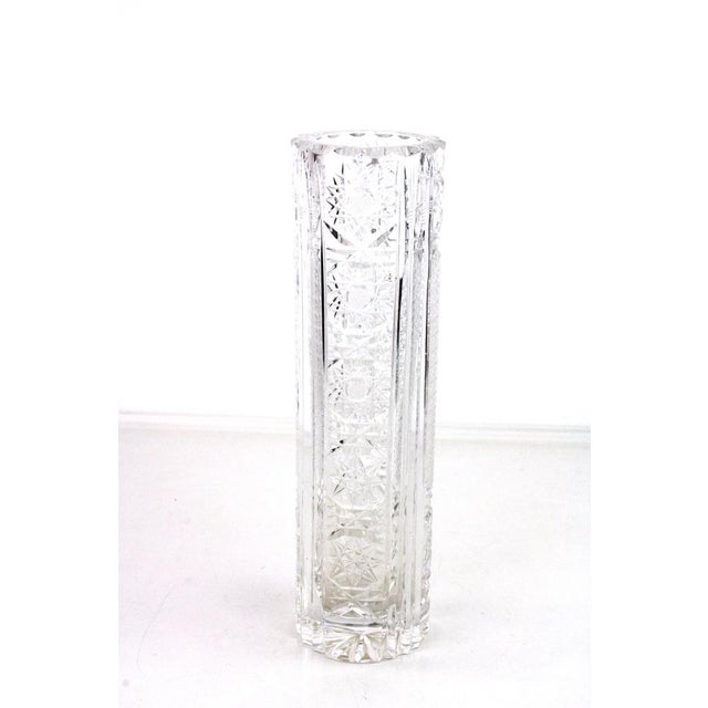 Bohemian Lead Crystal Vase with Exquisite Hand-Cutting, 1950s For Sale - Image 7 of 8