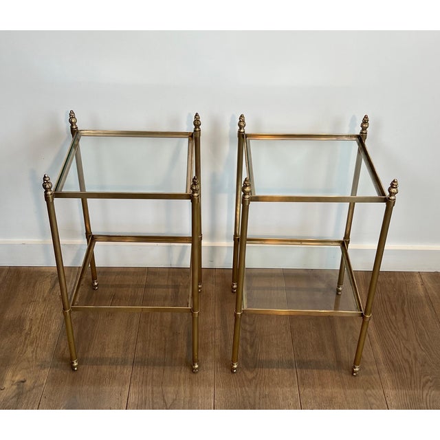 Neoclassical 1940s Pair of brass side tables attributed to Maison Jansen For Sale - Image 3 of 12