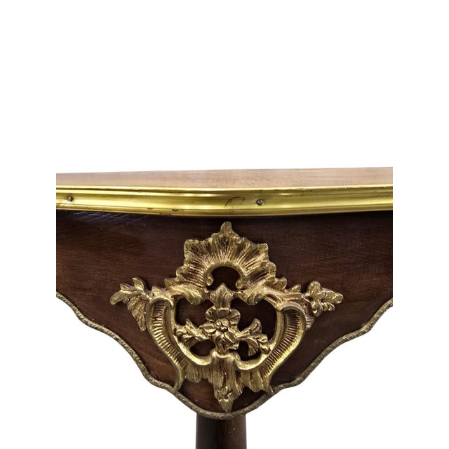 Vintage French Louis XV Style Walnut & Gilt Bronze Console Table For Sale - Image 9 of 10