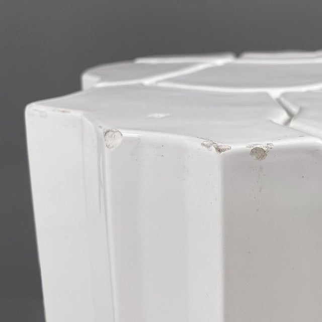 Ceramic Italian Modern Glossy White Ceramic Side Table by Roberto Faccioli, 1995 For Sale - Image 7 of 14