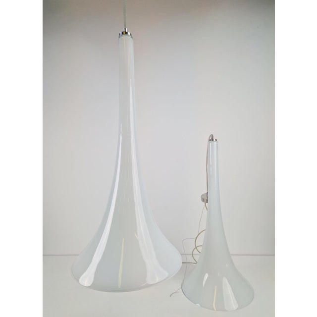 Large Handmade Trumpet Glass Pendant Lamps by Jaslo Glass, 1980, Set of 2 For Sale - Image 11 of 13