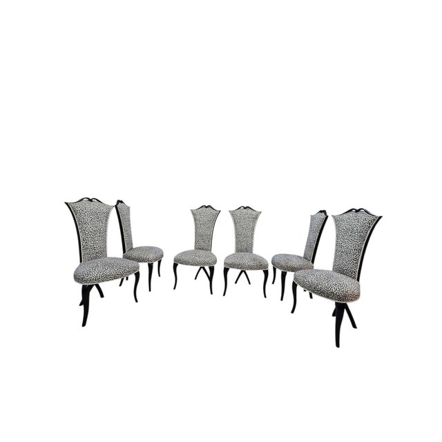 Elegant and sculptural, this set of six French Art Deco–style dining chairs is inspired by the iconic designs of...
