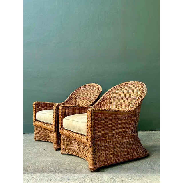 Tan Vintage Braided Rattan Lounge Chairs - Pair For Sale - Image 8 of 18