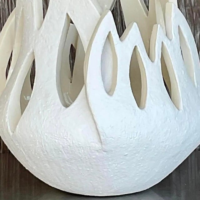 Vintage Signed Modernist White Ceramic Flame Cachepot For Sale - Image 9 of 14