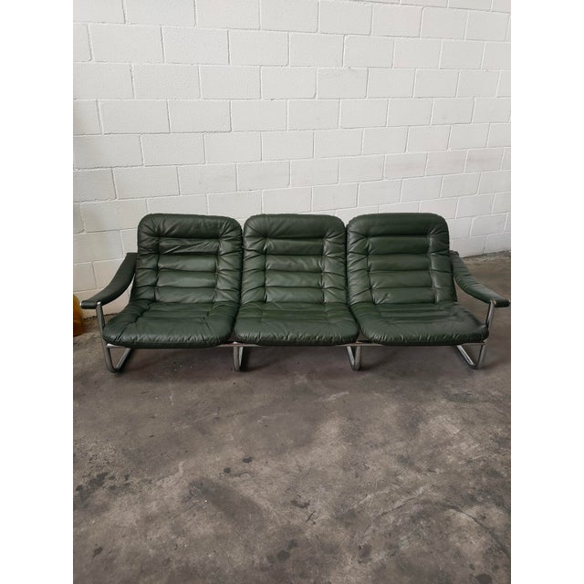 Forest Green Mid-Century 3-Seater Sofa, Spain, 1970s For Sale - Image 8 of 8
