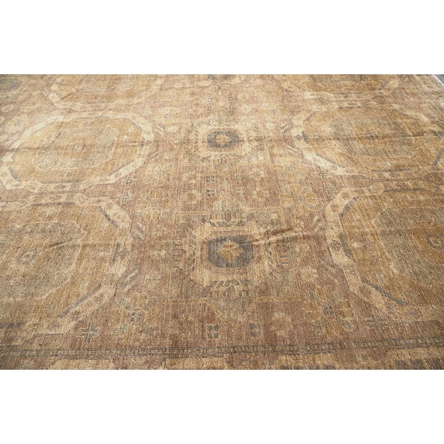 Gold 10x14 Fine Hand-Knotted Golden Geometric Oushak Style Rug For Sale - Image 8 of 9