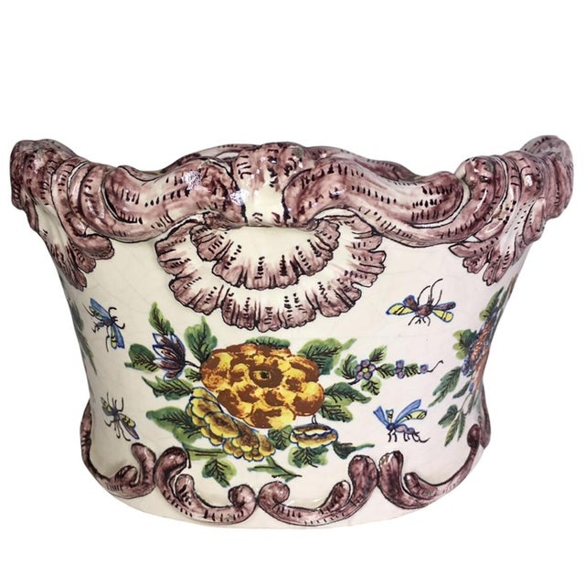 A pair of beautifully hand painted bough pots with flowers and bugs. French, circa 1870.