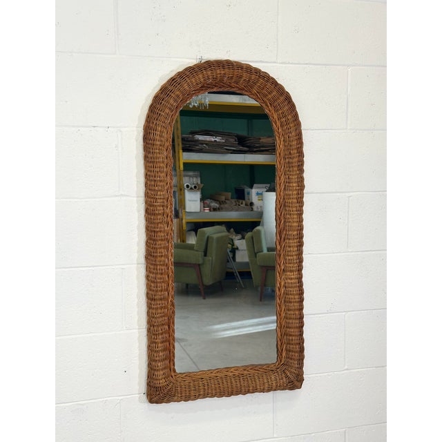 Wicker and bamboo mirror from the 1970s