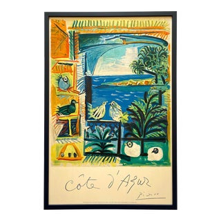 Pablo Picasso Vintage 1962 " Cote d'Azure " Mourlot Fine Art Lithograph Print Large Framed Landmark French Travel Poster For Sale