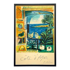 Pablo Picasso Vintage 1962 " Cote d'Azure " Mourlot Fine Art Lithograph Print Large Framed Landmark French Travel Poster