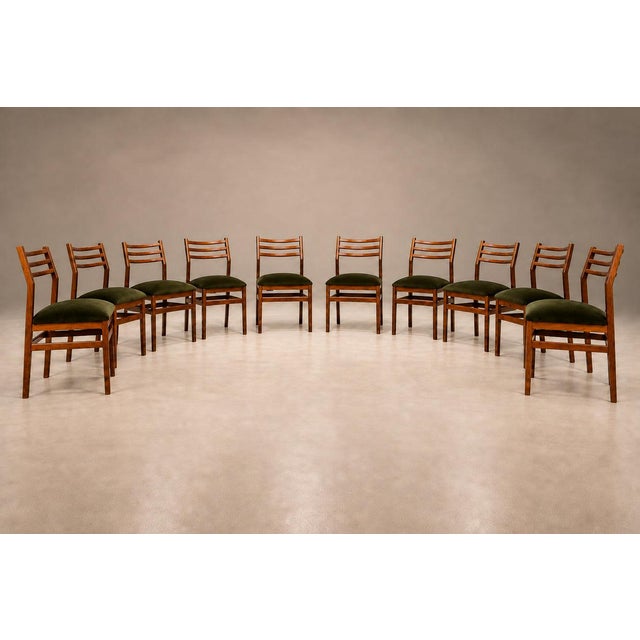 Brazilian Modern Set of Twelve Chairs in Caviuna wood & Olive Velvet, Arrendamento, 1960s, Lot 661-1181 For Sale - Image 10 of 18