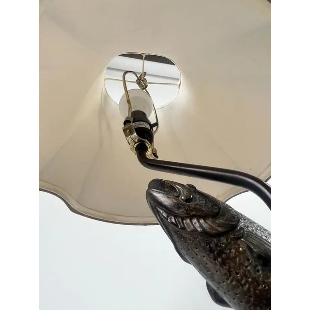 Rustic Style Flying Trout Table Lamp With Bronzed Base and Faux Leather Shade For Sale - Image 13 of 18