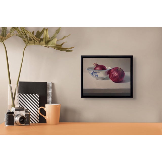 Early 21st Century Two Red Onions by Sarah van der Helm | Oil on Panel Still life of two red onions and a bowl. For Sale - Image 5 of 5