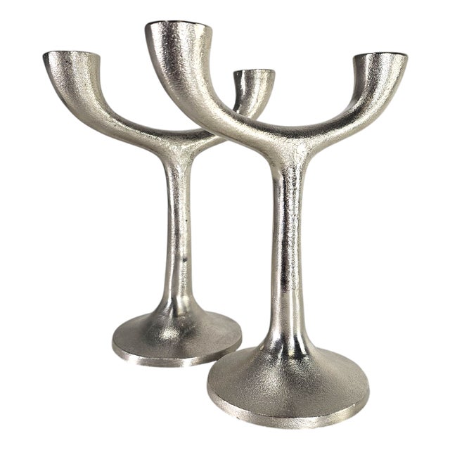 Crate & Barrel Danish Modern Candelabras in Silver Minimalist, Brutalist 9.5" For Sale