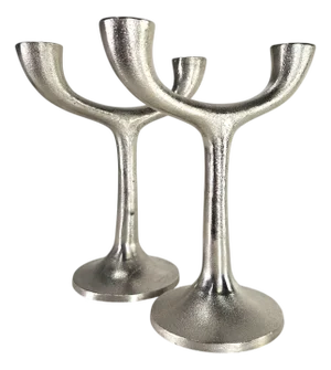 Crate & Barrel Danish Modern Candelabras in Silver Minimalist, Brutalist 9.5"