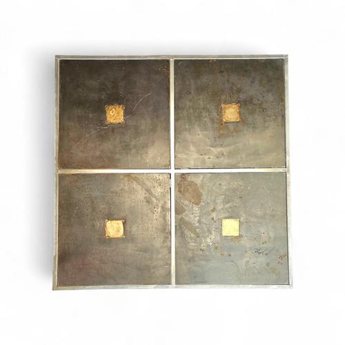 Copper Brutalist Coffee Table in Metal and Copper with Steel Tops, 1980s For Sale - Image 8 of 9