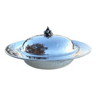 Mid 20th Century Stunning Large Handmade Hammered Silverplate Covered Serving Bowl by Renzo Cassetti, Italy For Sale
