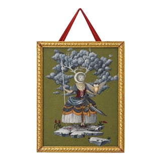 Gustavian Style Allegorical Oil in Wood Painting of “The Lady Moon” With Gilt Border For Sale