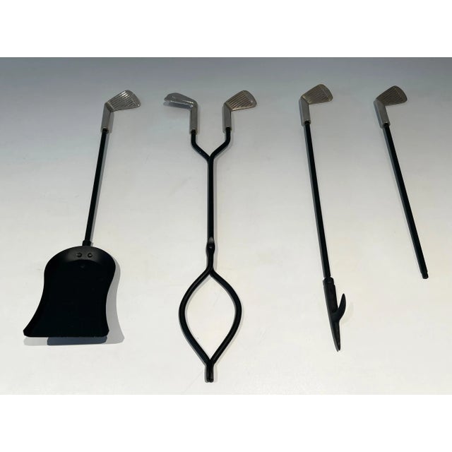 Fireplace Tools in Black Lacquered Metal and Chrome on Stand Model "golf - 5 Pieces For Sale - Image 9 of 12