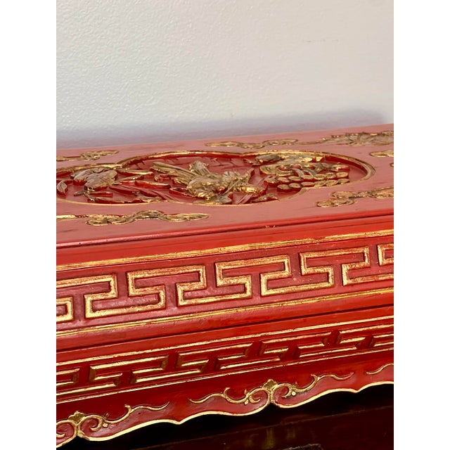 Set of Chinese Red Lacquered Wedding Presentation Boxes, Carved, Parcel Gilt, C. 1910 For Sale - Image 15 of 18