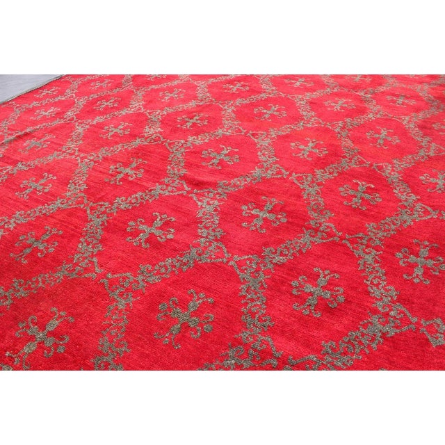 Vintage Turkish Konya Carpet With Cross Design and Bright Red Background For Sale - Image 4 of 6