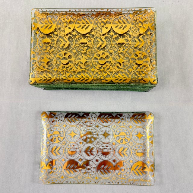 1960s Mid-Century Briard Forbidden Fruit Gold Glass Canapé Trays, Set of 12 For Sale - Image 5 of 12