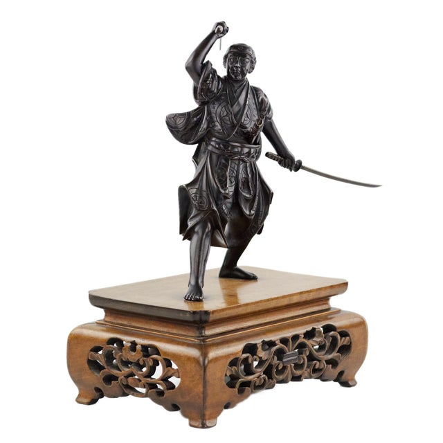 Japanese Bronze Sculpture of Samurai Warrior, 1890s For Sale - Image 6 of 7