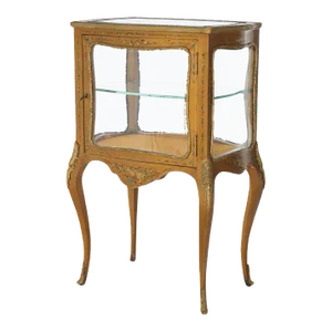 Antique French Louis XV Style Giltwood Vitrine with Hand Painted Floral 1910