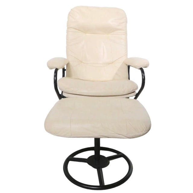 Antique White Adjustable Leather Lounge Chair With Ottoman by Pallister of North Dakota For Sale - Image 8 of 13